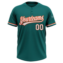 Load image into Gallery viewer, Custom Teal White-Orange Two-Button Unisex Softball Jersey
