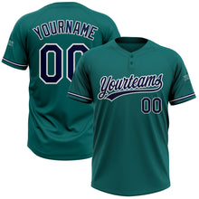 Load image into Gallery viewer, Custom Teal Navy-White Two-Button Unisex Softball Jersey
