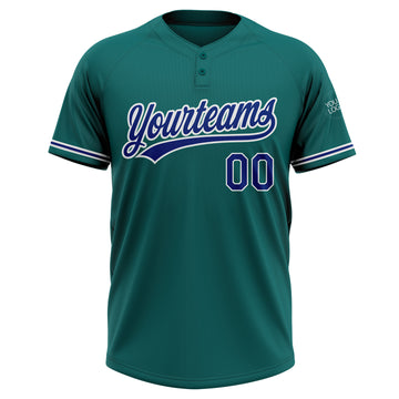 Custom Teal Royal-White Two-Button Unisex Softball Jersey