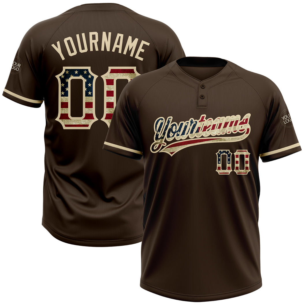 Custom Brown Vintage USA Flag-City Cream Two-Button Unisex Softball Jersey