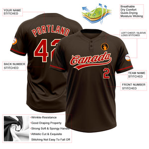 Custom Brown Red-Cream Two-Button Unisex Softball Jersey