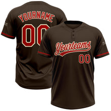 Laden Sie das Bild in den Galerie-Viewer, Custom Brown Red-Cream Two-Button Unisex Softball Jersey
