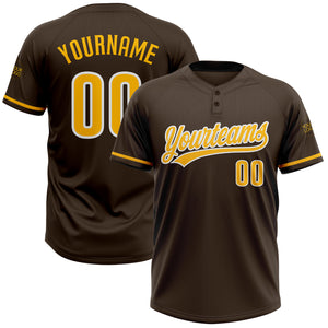 Custom Brown Gold-White Two-Button Unisex Softball Jersey