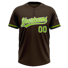 Laden Sie das Bild in den Galerie-Viewer, Custom Brown Neon Green-White Two-Button Unisex Softball Jersey

