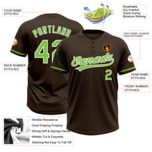 Laden Sie das Bild in den Galerie-Viewer, Custom Brown Neon Green-White Two-Button Unisex Softball Jersey
