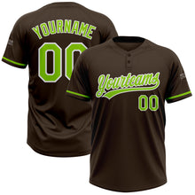 Laden Sie das Bild in den Galerie-Viewer, Custom Brown Neon Green-White Two-Button Unisex Softball Jersey
