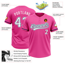 Laden Sie das Bild in den Galerie-Viewer, Custom Pink White-Navy Two-Button Unisex Softball Jersey
