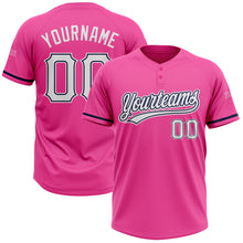 Laden Sie das Bild in den Galerie-Viewer, Custom Pink White-Navy Two-Button Unisex Softball Jersey
