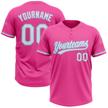 Laden Sie das Bild in den Galerie-Viewer, Custom Pink White-Light Blue Two-Button Unisex Softball Jersey
