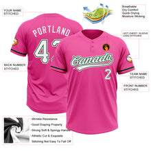 Laden Sie das Bild in den Galerie-Viewer, Custom Pink White-Green Two-Button Unisex Softball Jersey
