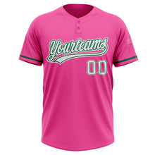 Laden Sie das Bild in den Galerie-Viewer, Custom Pink White-Kelly Green Two-Button Unisex Softball Jersey
