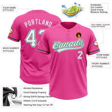 Laden Sie das Bild in den Galerie-Viewer, Custom Pink White-Kelly Green Two-Button Unisex Softball Jersey

