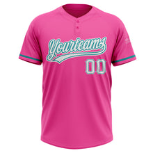 Laden Sie das Bild in den Galerie-Viewer, Custom Pink White-Teal Two-Button Unisex Softball Jersey
