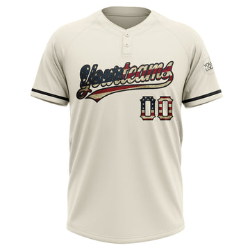 Custom Cream Vintage USA Flag-Black Two-Button Unisex Softball Jersey