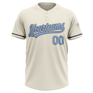 Custom Cream Light Blue-Steel Gray Two-Button Unisex Softball Jersey