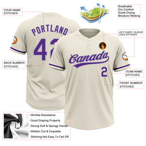 Custom Cream Purple-Gray Two-Button Unisex Softball Jersey