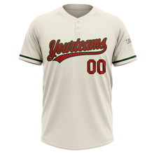 Laden Sie das Bild in den Galerie-Viewer, Custom Cream Red-Green Two-Button Unisex Softball Jersey
