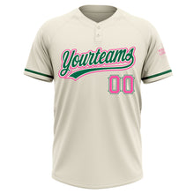 Laden Sie das Bild in den Galerie-Viewer, Custom Cream Pink-Kelly Green Two-Button Unisex Softball Jersey
