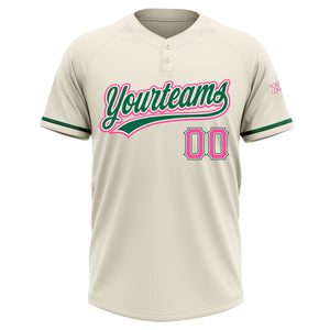 Custom Cream Pink-Kelly Green Two-Button Unisex Softball Jersey