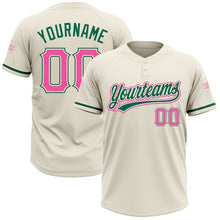 Laden Sie das Bild in den Galerie-Viewer, Custom Cream Pink-Kelly Green Two-Button Unisex Softball Jersey
