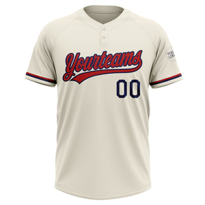 Custom Cream Red-Navy Two-Button Unisex Softball Jersey