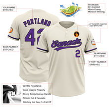 Laden Sie das Bild in den Galerie-Viewer, Custom Cream Purple-Black Two-Button Unisex Softball Jersey
