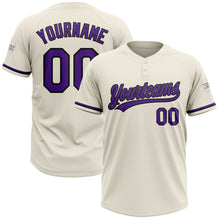 Laden Sie das Bild in den Galerie-Viewer, Custom Cream Purple-Black Two-Button Unisex Softball Jersey
