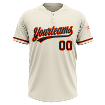 Custom Cream Black-Orange Two-Button Unisex Softball Jersey