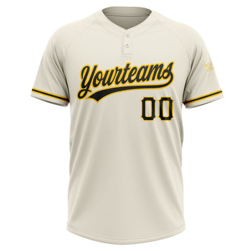 Custom Cream Black-Yellow Two-Button Unisex Softball Jersey