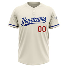 Load image into Gallery viewer, Custom Cream Royal-Red Two-Button Unisex Softball Jersey
