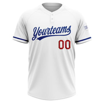 Custom White Royal-Red Two-Button Unisex Softball Jersey
