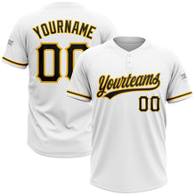 Laden Sie das Bild in den Galerie-Viewer, Custom White Black-Gold Two-Button Unisex Softball Jersey
