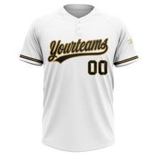 Laden Sie das Bild in den Galerie-Viewer, Custom White Black-Old Gold Two-Button Unisex Softball Jersey
