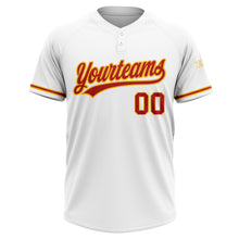 Load image into Gallery viewer, Custom White Red-Gold Two-Button Unisex Softball Jersey
