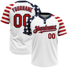 Laden Sie das Bild in den Galerie-Viewer, Custom White Red-Navy 3D American Flag Fashion Two-Button Unisex Softball Jersey
