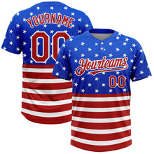 Laden Sie das Bild in den Galerie-Viewer, Custom Royal Red-White 3D American Flag Fashion Two-Button Unisex Softball Jersey
