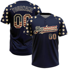 Load image into Gallery viewer, Custom Navy Vintage USA Flag-Cream 3D American Flag Fashion Two-Button Unisex Softball Jersey
