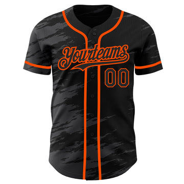 Custom Black Steel Gray Splash Ink Orange Authentic Baseball Jersey