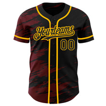 Laden Sie das Bild in den Galerie-Viewer, Custom Black Crimson Splash Ink Gold Authentic Baseball Jersey

