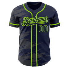 Load image into Gallery viewer, Custom Navy Steel Gray Splash Ink Neon Green Authentic Baseball Jersey
