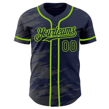 Custom Navy Steel Gray Splash Ink Neon Green Authentic Baseball Jersey