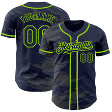 Load image into Gallery viewer, Custom Navy Steel Gray Splash Ink Neon Green Authentic Baseball Jersey
