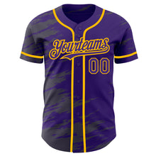 Load image into Gallery viewer, Custom Purple Steel Gray Splash Ink Gold Authentic Baseball Jersey
