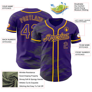 Custom Purple Steel Gray Splash Ink Gold Authentic Baseball Jersey