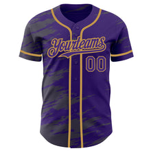 Load image into Gallery viewer, Custom Purple Steel Gray Splash Ink Old Gold Authentic Baseball Jersey
