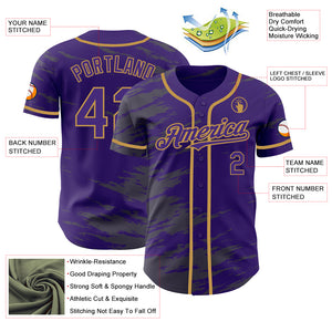 Custom Purple Steel Gray Splash Ink Old Gold Authentic Baseball Jersey