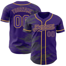 Load image into Gallery viewer, Custom Purple Steel Gray Splash Ink Old Gold Authentic Baseball Jersey
