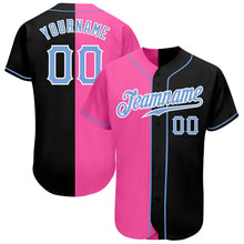 Laden Sie das Bild in den Galerie-Viewer, Custom Black Light Blue-Pink Authentic Split Fashion Baseball Jersey
