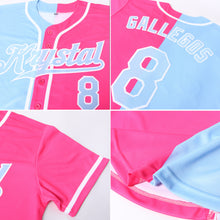 Laden Sie das Bild in den Galerie-Viewer, Custom Pink Light Blue-White Authentic Split Fashion Baseball Jersey
