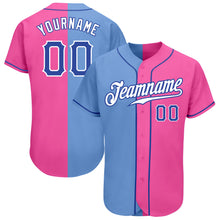Laden Sie das Bild in den Galerie-Viewer, Custom Pink Royal-Light Blue Authentic Split Fashion Baseball Jersey
